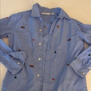 Janie and jack  Light Blue Shirt with Embroidered Motifs for Christmas 🎄